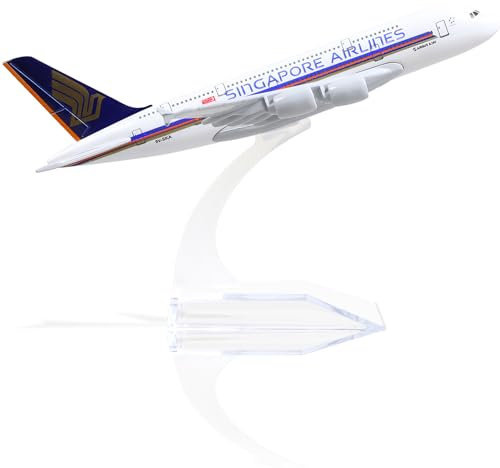 QIYUMOKE Singapur A380 1/400 Die-caset Metall Flugzeug Modell -A380 Sky Jumbo Airbusa380 Modell Flugzeug mit Ständer (6 Zoll lang) für Luftfahrt-Enthusiasten Geschenk oder Display-Dekorationen