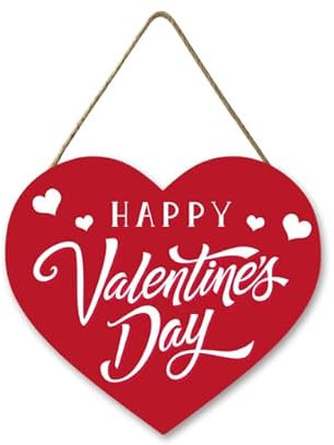 Horienteeon Happy Valentines Day Door Sign for Front Door, Rustic Red Love Heart Valentines Day Hanging Sign Wooden Love Door Hanger Wreath Home Florist Outdoor Wall Decor 30×27cm