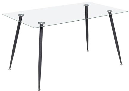 MOG CASA Mesa de Comedor Fija Rectangular Beale | 160 x 80 x 75 cm | Ideal para Cocina o Salón | Materiales Resistentes | Tablero Transparente de 10 MM de Espesor | Patas de Metal en Negro