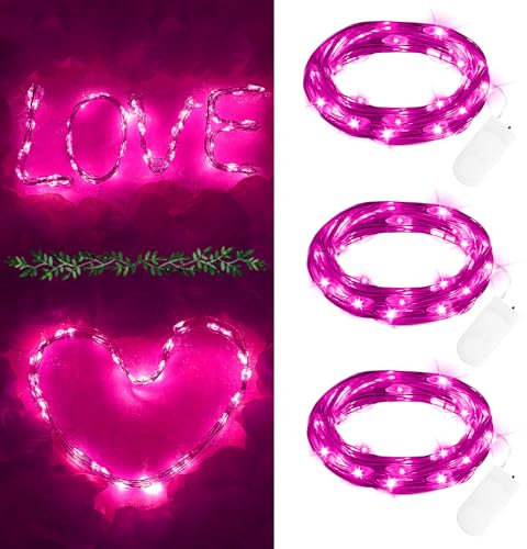 FFZZKJ 3 Packs Micro Fairy Lights Battery Operated Indoor 6.6Ft 20LED Copper Wire String Lights with Battery for Bedroom, Valentines Day, Anniversary, Pink