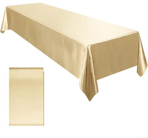 Getdoublerich Farbbeständige Satin-Tischdecke, 145 x 260 cm, für Hochzeitstisch, Champagnerfarben