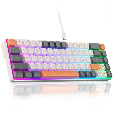 CORBOBO 60 Percent Keyboard RGB Backlit Gaming Keyboard USB-C Wired 68 Keys | Mini Portable Quiet Typing Compact Small Mechanical Keyboards for Business Trips,Office,Work & PC Games (SK968,Grey&Orange)