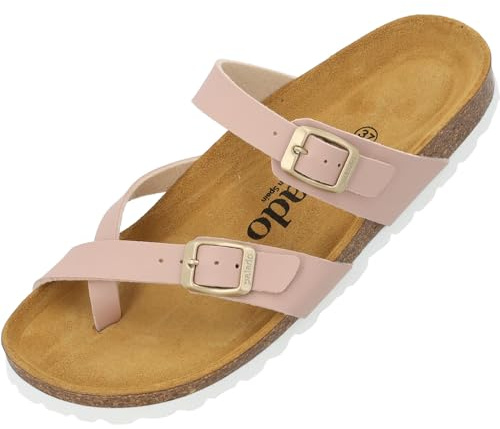 Palado Damen Pantoletten Cres Matt - elegante Sandalen Made in Spain - bequeme Hausschuhe mit Kork-Fußbett - modische Sommerschuhe Rosa UK7 - EU40