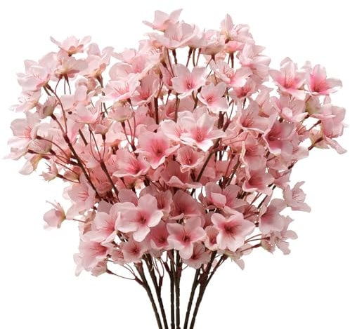 UXORSN 6PCS Artificial Cherry Blossom Branches Spring Decor 15.7inch Fake Peach Flower Stems Pink Faux Silk Cherry Flowers Bulk Floral Plants for Vase Wedding Bouquets Table Centrepiece Decoration