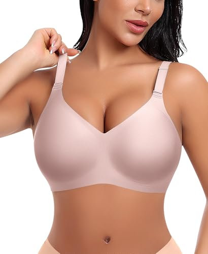 Ganado Damen BH Tiefem V-Ausschnitt Nahtloser BH Soft Bequem BH Bügellos Bustier (Rosa, M)
