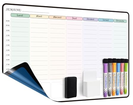 MCCORL Calendrier Adhesif Tableau blanc Planning Mural, Planificateur Semainer effaçable parfait pour Planification des Tâches, Organiseur Hebdomadaire Repas familial - en Français (42 x 28 cm)