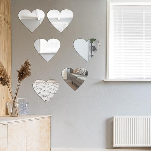 IMIKEYA 6 Pcs Heart Shape Mirror Wall Stickers 3D Crystal Love Heart Decal for Valentines Day DIY Mirrored Wall Art for Home Bedroom Living Room Tv Background Decor