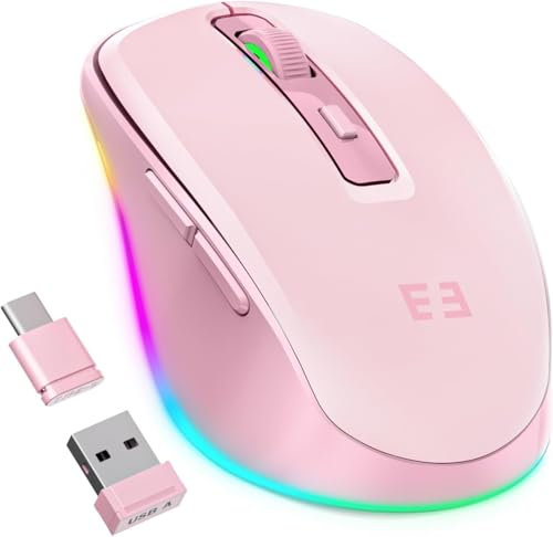 Seenda Wireless Mouse, Type C Mouse with Jiggler - Light Up USB C Mice, USB & Type C Receiver, Build-in Jiggler Mover Compatible with MacBook,iPad,Windows Tablet/Laptop/Computer -Pink