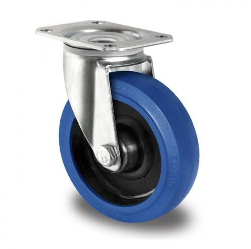 Blue Wheels Lenkrolle 125 mm mit Rollenlager, Transportrolle, Schwerlastrolle, Anschraubplatte 105x80 mm
