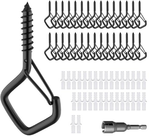 CANGCANG 30 Pcs Screw in Hooks with Safety Buckle, Black Metal Ceiling Hooks for Hanging Plants, Fairy Lights, Birdcage, Christmas Decor, Wind Chimes, Outdoor Garden