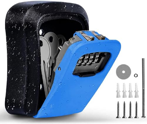 aja fuerte para llaves con código numérico, Boite a Clefs,Murale Boite a clé Avec Code Sécurisée Exterieur, Boite à Clé Résistant aux Intempéries,avec Code à 4 Chiffres,Porte Clef de Stockage(Bleu)