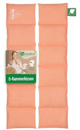 HERBALIND Körnerkissen XXL 66x15 cm 1080g Bio-Getreidekissen HERZENSMENSCH - Geschenk Made in Germany, 6-Kammer Wärmekissen für Rücken 100% Baumwoll-Canvas, für Mikrowelle Roggen-Weizen, Blush Peach
