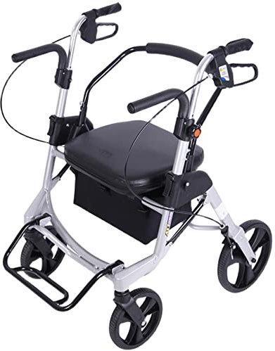 Rollator Rollator Rollator und Rollstuhl Combo - Faltbarer 4-Rad-Rollator mit Sitz und Korb, 2 in 1 Mobilitätshilfe für Senioren und Behinderte, Rollstuhl Walker Hybrid