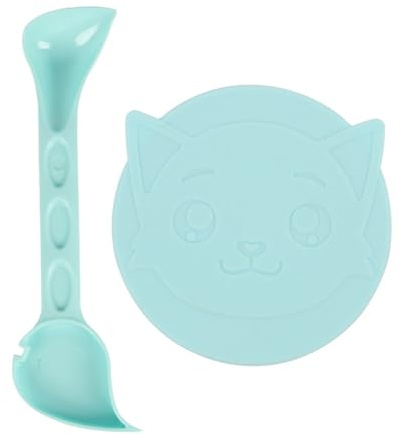 HSYTEK 1 Stück Dosendeckel, Pet Food Can Lids Mit Löffel und Kitty-Muster für Die Aufbewahrung von Tierfutter, Universelle Silikon-Deckel für Hunde und Katzen, Passend für Fast Alle Futterdosen (Blau)