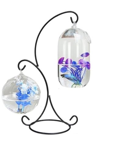 FUHAI-666 Kit para pecera Pecera Colgante pequeña, Marco de Metal, 2 uds., pecera pequeña de Cristal, decoración de Escritorio Colgante, pecera Acuario