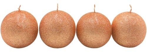 Dekohelden24 Hochwertige Handgemachte Glitterkerze, Dekokerze, Glitzerkerze, Tischkerze als Kugel - Kugelkerze im 4er Set in Cappuccino, Lieferumfang 4 Kerzen, Größe L/B/H: ca. 6 x 6 x 6 cm.