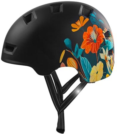 Crazy Safety Rampage Schwarze Blume | Fahrradhelm, Skateboardhelm, Inlinerhelm und BMX-Helm | Fahrradhelm für Männer, Frauen und Kinder | L (57-61cm) | Verstellbarer Helm für Skater und Radfahrer