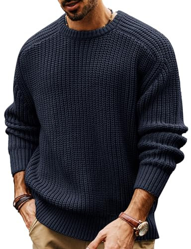 PJ PAUL JONES Mens Sweater Crew Neck Thick Warm Jumper Chunky Knit Jumper Long Sleeve Carbon Black M