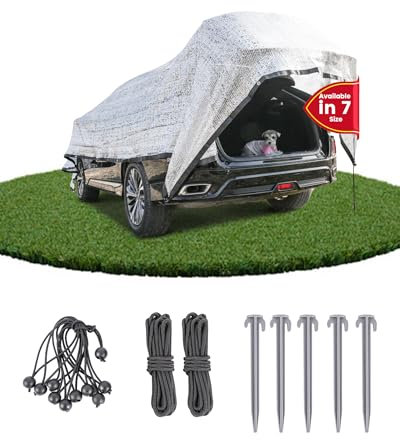 Ezcasch Aluminet - Tela de sombra de 3 x 4 m, 85 % reflectante de aluminio con ojales, tela de protección solar para coche, mascotas, jardín, patio, invernadero, incluye cordones elásticos