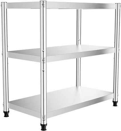 Edelstahltisch, 3 Ebenen Arbeitstisch Edelstahl, 80x40cm Küchentisch mit Höhenverstellbarer Füße Tisch, Lagerregal für die Lagerung in Draußen, Restaurants, Zuhause, BIS 30kg (Einzelnen Schichten)