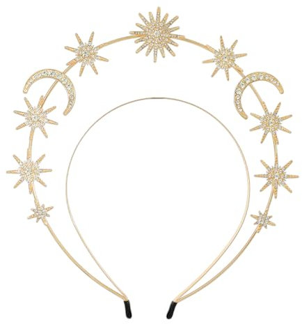 WUSJCOF Goldener Stern Haarreif, Strass Halo Krone, Heiligenschein Kopfschmuck, Party Accessoire, Karneval und Sonnen Kostüm, Weihnachten, für Frauen und Mädchen