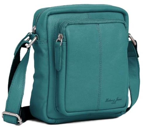 Hudson & James Designer Genuine Real Nappa Leather Handmade Women Ladies Travel Satchel Everyday Crossover Cross body Work Shoulder Handbag Bag (Turquoise)