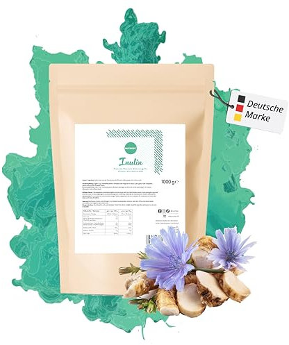 Polvo de inulina pura, 1 kg, con cuchara medidora, de raíz de achicoria belga, fibra vegetal, dosis altas, prebiotitka, probio, vegano, sin aditivos | Nutritec