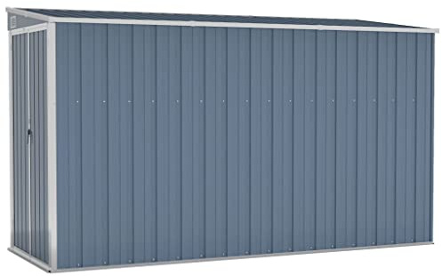 KOIECETA Anbauschuppen Wand Geräteschuppen Gartenhaus Gerätehaus Gartenschrank Gartenschuppen Fahrradhaus Schuppen Grau 118x288x178 cm Verzinkter Stahl