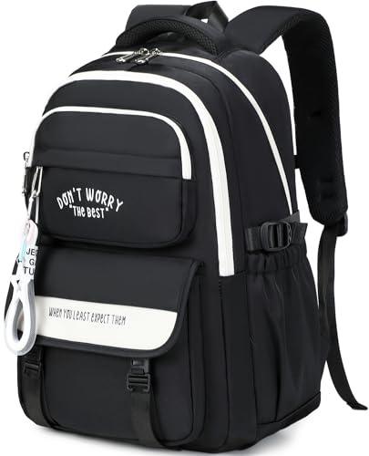 KESUDE Schulrucksack Teenager Mädchen Jungen, Rucksack Schule Multi-Tasche Schultasche Damen Wasserdicht Schulranzen Groß School Backpack for Girls Boys mit 15,6 Laptopfach (Schwarz)