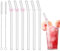 6 Pcs Glass Straws with 2 Cleaning Brushes, Cute Pink Bow Glass Straws Shatter Resistant, Reusable Straw Dishwasher Safe for Coffee Lover, Milkshake, Smoothies, Juice, Aesthetic Gift