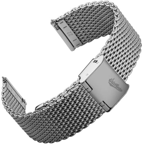WatchGecko Classic Mesh Watch Strap, 21mm, Polished Finish. Men's Replacement Stainless Steel Band. Quick Release Spring Bars for Easy Changes