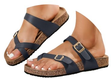 Minetom Mules Femme Homme Ajustables Boucle Tongs Sabots Bout Ouvert Été Plates En Liège Sandales Nu-Pieds Pantoufles A Marin 40 EU