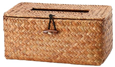 Hoite Rechteckige Taschentuchbox, Handgewebte Kosmetiktücherboxen, Dekorativer Gewebter Papierhalter, Aufbewahrungskorb Aus Rattan Mit Deckel, 21 X 12 X 9 Cm