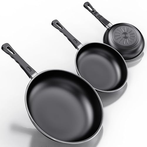 Pfannenset Set, 24cm+26cm+30cm Bratpfanne Skillet 3-teiliges Set, Omelettpfanne hitzebeständig, PFAS-frei, Geeignet für alle Arten von Kochern, einschließlich Induktion (SV1)
