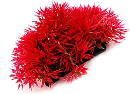 Rzcin Red Artificial Flowers, Fake Flowers, Artificial Pine with Base Grass Fish Tank Ornament Aquatic Plant Landscape Decor, Aquarium Décor Plastic Plants