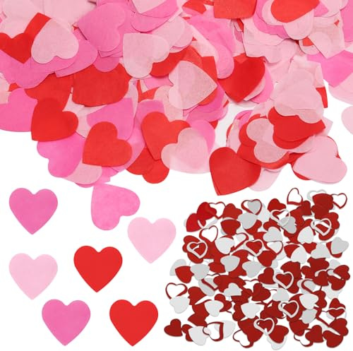 Herz Konfetti Set 75g – Biologisch Abbaubares Papierkonfetti & Glitter Rotes & Silbernes Konfetti, Tischdeko für Hochzeit, Valentinstag, Geburtstag, Jahrestag, Heiratsantrag, Party Dekoration