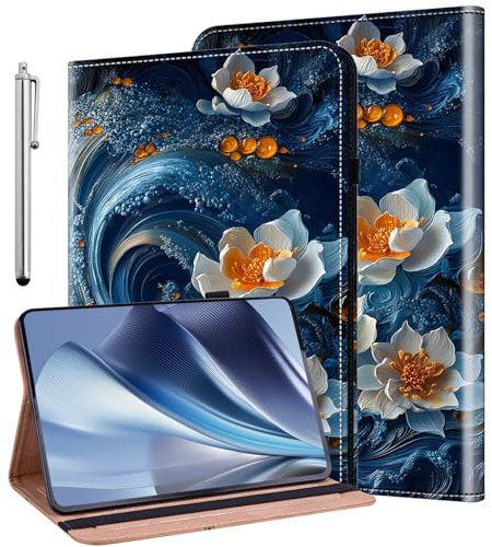 KEDBBAO Hülle für iPad Pro 12.9 Zoll 2022/2021/2020/2018 (6./5./4./3. Generation) mit Stifthalter, Schutzhülle Flip Wallet Cover Case mit Auto Schlaf/Wach, Surf Flower
