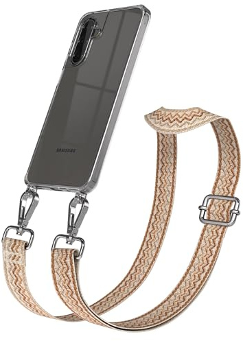 EAZY CASE Handykette - Verstellbares Taschenband kompatibel mit Galaxy A17, Schulterriemen, Handykordel mit Silikon Hülle, Umhängetasche, Beige Braun Silber