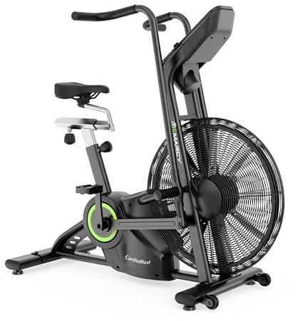 MARCY CardioBlast Assault Bike | Premium Fan Air Resistance Exercise Bike with LCD Console | Full Body HIIT Training, Adjustable Seat and Transport Wheels | Black and Green