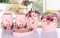 Yiyida Badezimmergarnitur Country Style, mit 3D-Blumen, Kunstharz, 5 x Bad-Accessoires, Set mit Seifenspender/Zahnbürstenhalter/Zahnputzbecher/Seifenschale rose