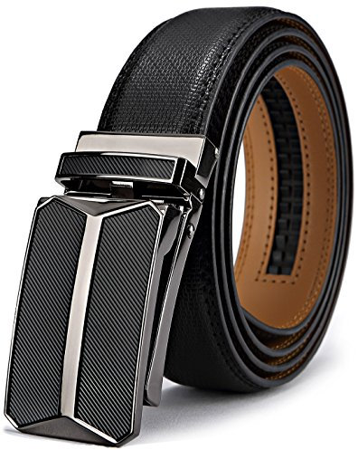 BULLIANT Gürtel Herren, Gürtel Ratsche Ledergürtel Automatikschließe für Herren Anzug Business Kleidung,Breit 35mm,Größe Angepasst(Schwarz-105cm/28-34 taille verstellbar)