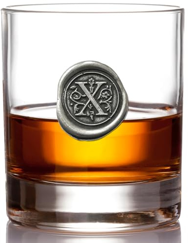 English Pewter Company 11oz Whisky Glass Tumbler with Monogram Initial - Personalised Gift with Your Choice of Initial (X) [MON124]
