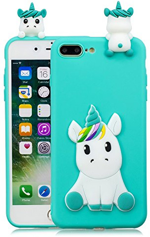 HopMore Kawaii Einhorn Handy Hülle für iPhone 7 Plus, Silikon 3D Tier Muster Bumper Design, Ultra Dünn Slim, Erschütterungssicherer Schutz, Grün Einhorn