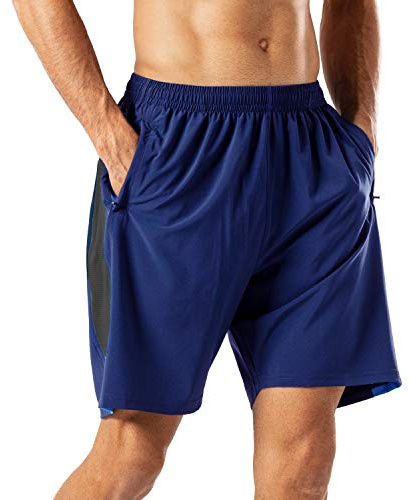 HMIYA Short de Course Homme Séchage Rapide Sport Pantalon Court avec Poche Zippé(Noir Marine XL)
