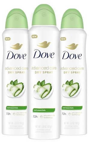 Dove Advanced Care Antiperspirant Deodorant Dry Spray Cool Essentials 3 Count for Helping Your Skin Barrier Repair After Shaving with Pro Ceramide Technology 3.8 oz