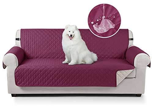 TAOCOCO Sofa Überzug, Sofabezug Wasserdicht Mit Gummiband,Wohnzimmer Anti-Rutsch Gepolsterter Sofaschutz für Haustiere, Katzen, Hunde, Spielende Kinder(Weinrot, 3 Sitzer)