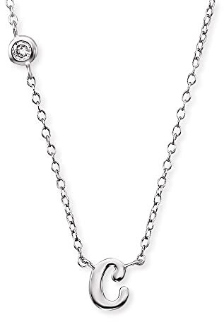 Engelsrufer Damen Halskette aus Sterling Silber mit Anhänger Buchstabe C - besetzt mit einem Zirkonia Stein - in zwei Längen verstellbar - Länge: 44cm