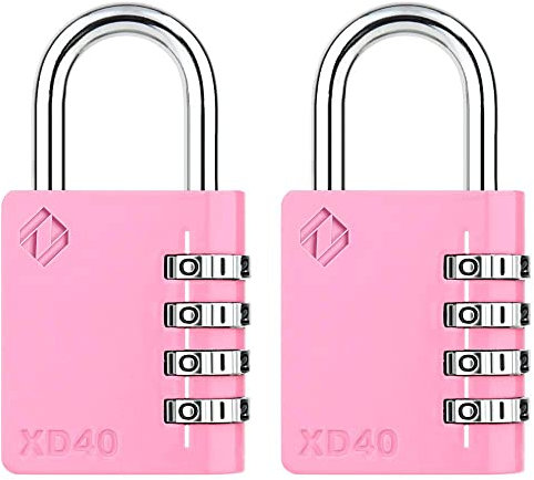 ZARKER XD40 Lucchetto con combinazione a 4 cifre piccolo e resistente per valigia, armadietto, palestra, cancello, capannone, cassetta degli attrezzi, porta con codice - Rosa 2 confezioni