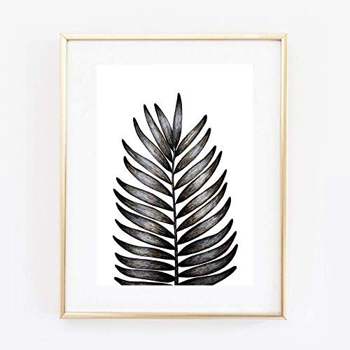 Din A4 Kunstdruck ungerahmt - Blatt Natur Farn Farnwedel Blätter Zweig Natur Zeichnung schwarz gold Druck Poster Bild