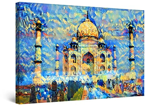 Startonight Cuadro Moderno en Lienzo - Taj Mahal Colorido - Pintura Urbana para Salon Impresiones Enmarcadas 80x120 cm, Grande Decoración Pared, Idea de Regalo Elegante Efecto Día y Noche